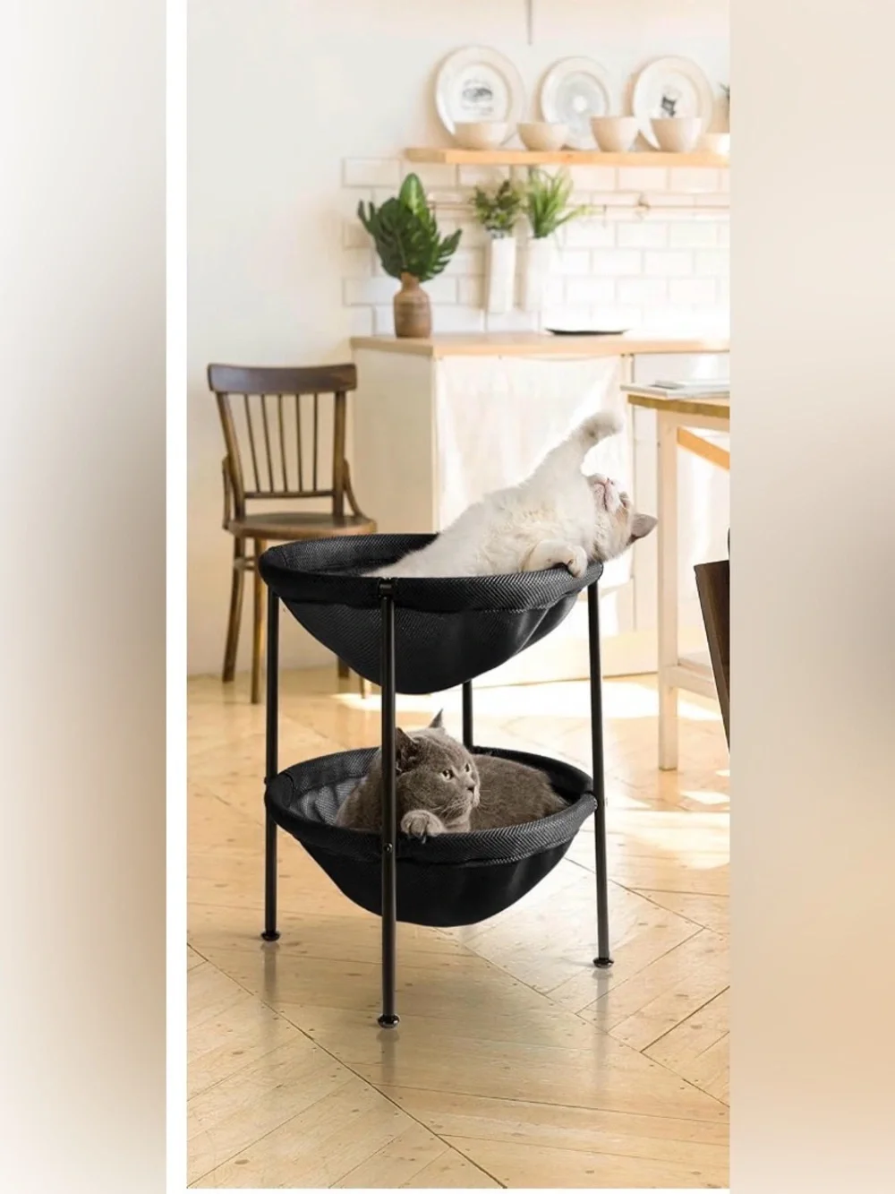 JUNSPOW Double Cat Bed Black,